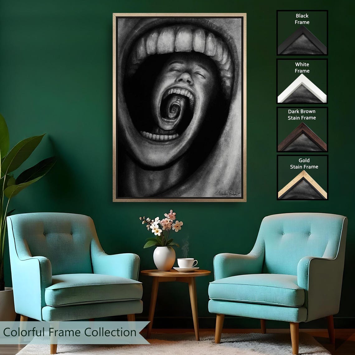 Surreal Screaming Mouth Infinite Spiral Charcoal Dark Art Poster - Image 2