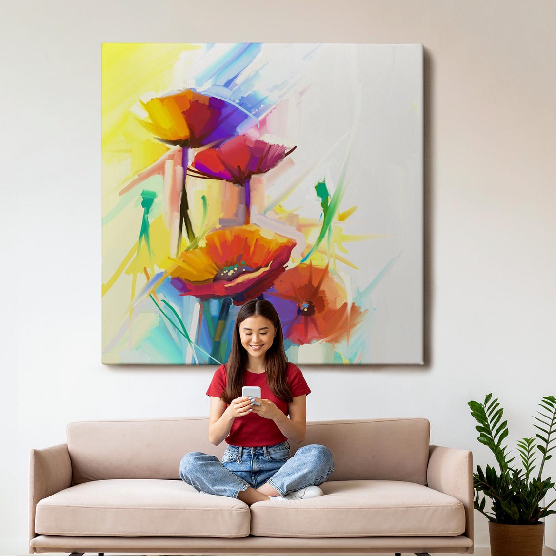 Abstract Poppy Flowers Colorful Expressive Brushwork Floral Art Poster - Image 3
