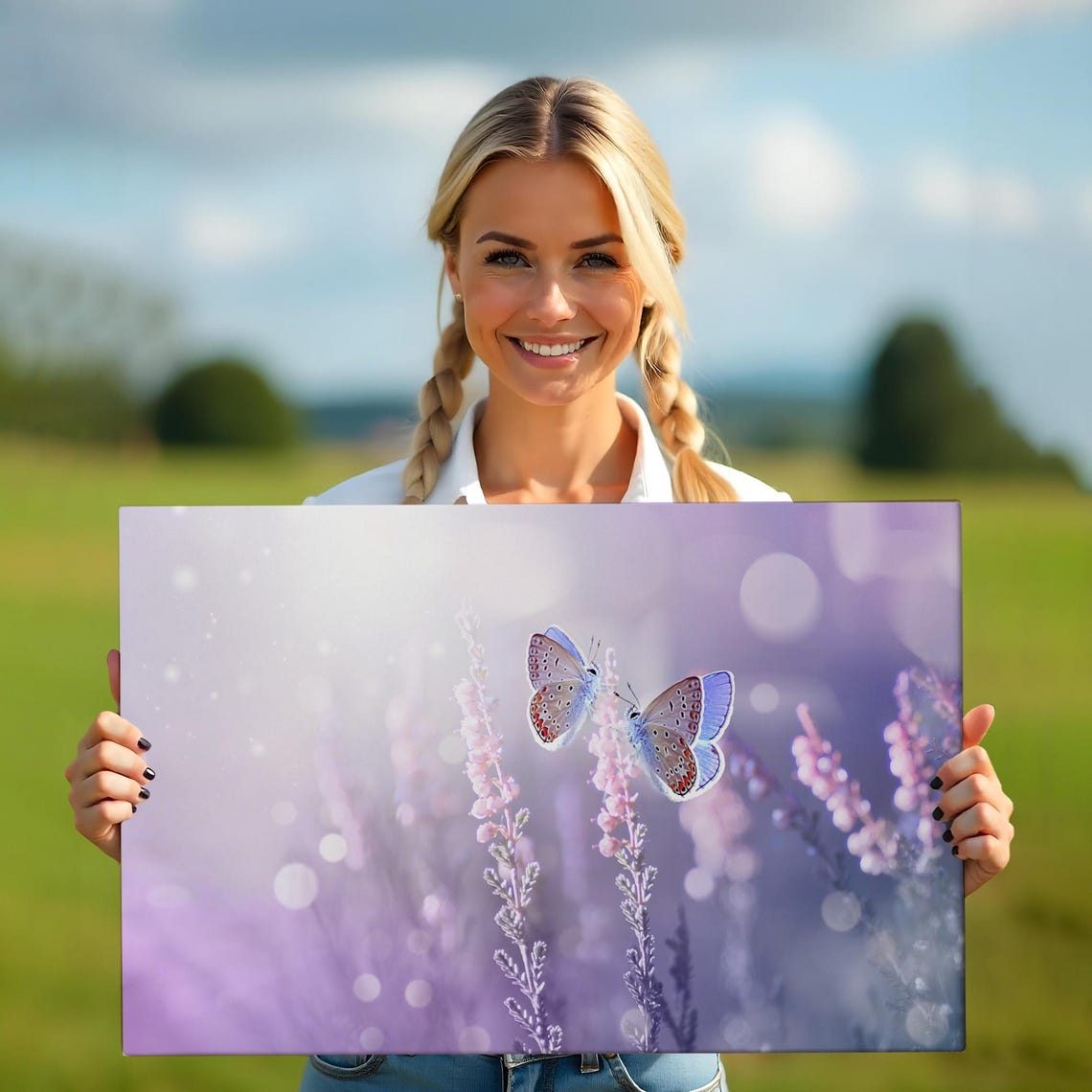 Blue Butterflies Lavender Flowers Purple Bokeh Dreamy Nature Poster - Image 5