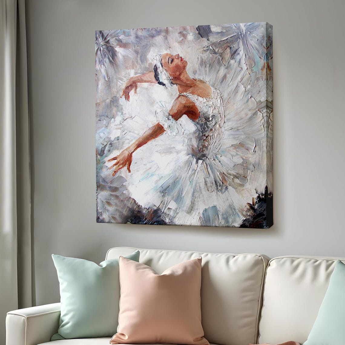 Ballerina Girl Oil Painting Look Decorative Wall Print Sports Print Framed Wall Art Sports Modern Wall Decor