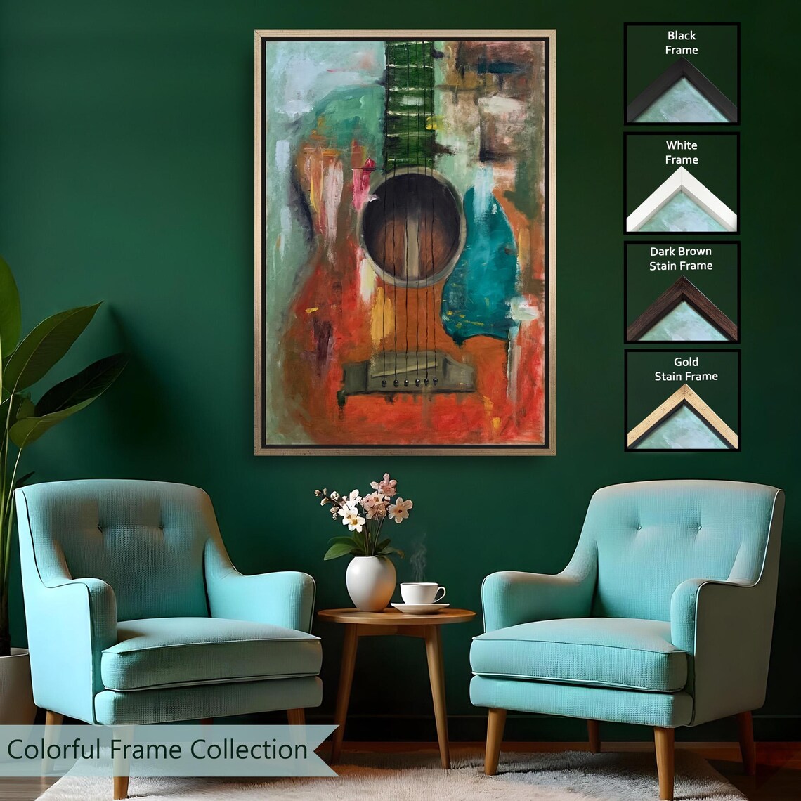 Abstract Acoustic Guitar Oil Painting Style Colorful Decorative Wall Art Poster - Image 2