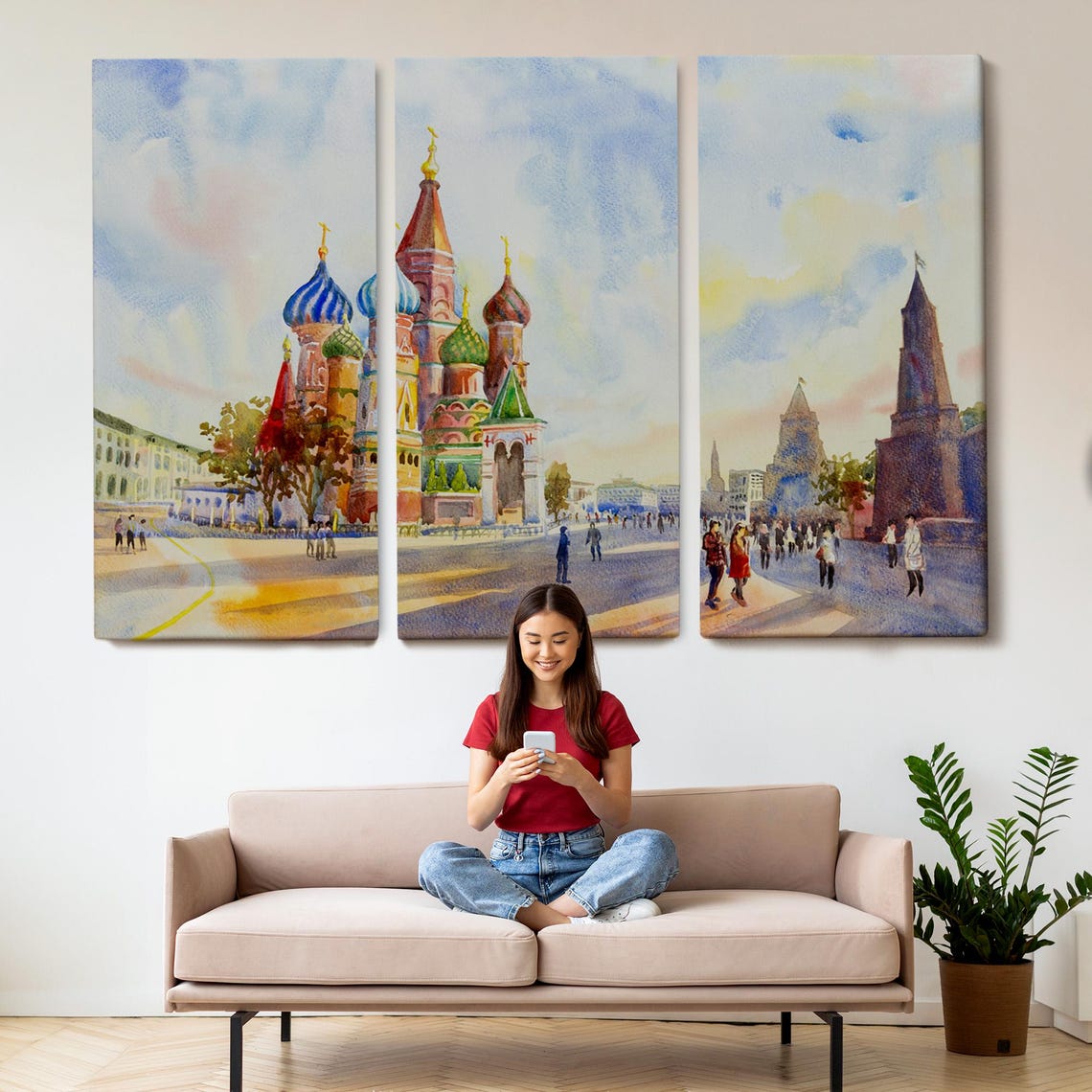 Saint Basils Cathedral Red Square Moscow Watercolor Russia View Poster - Image 2