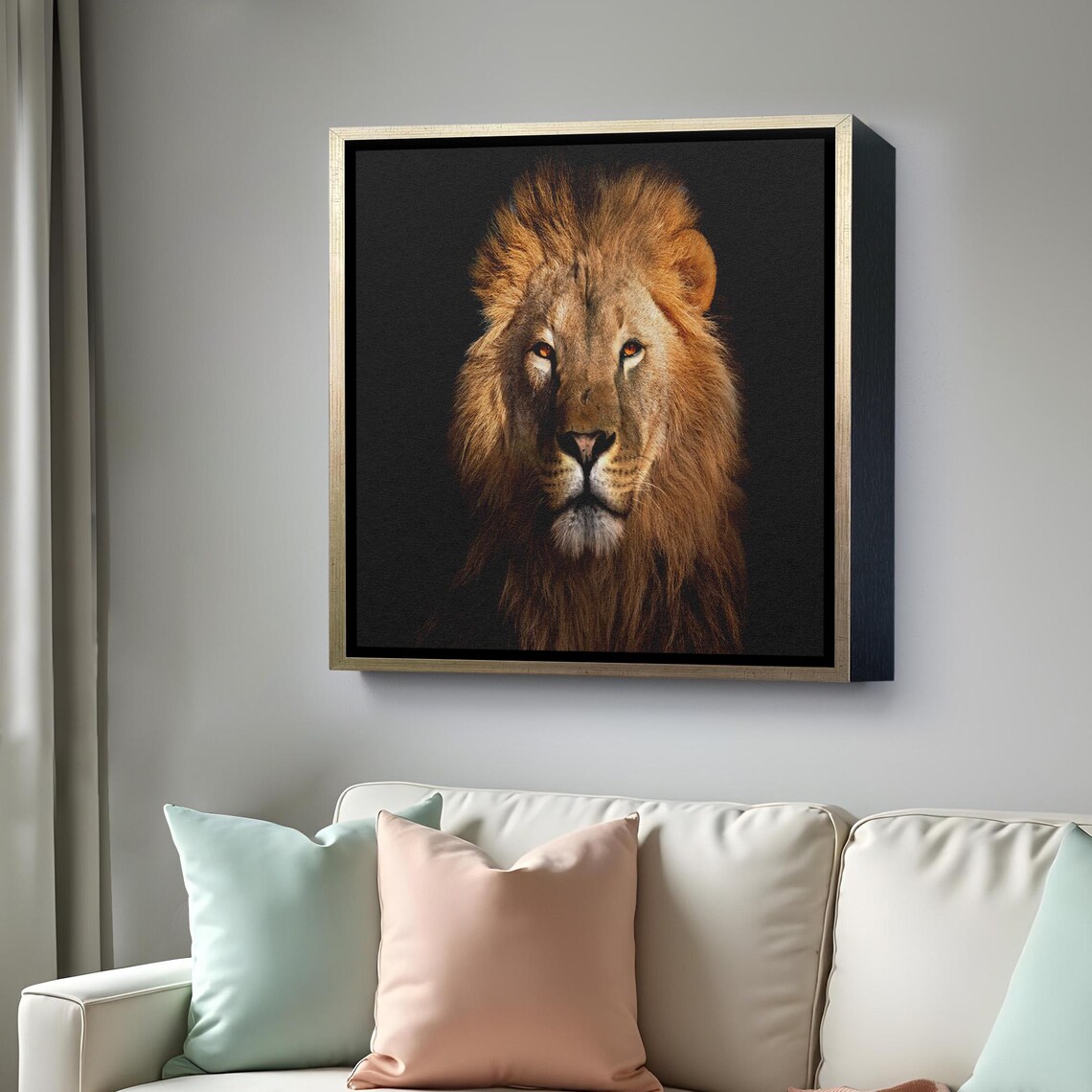 Majestic Lion Portrait Black Background Golden Mane Wildlife Wall Art Poster - Image 4