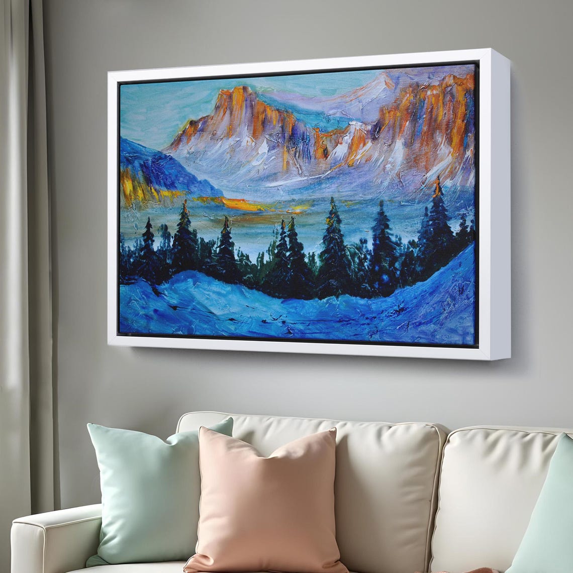 Snowy Mountain Peaks Sunset Pine Forest Winter Landscape Poster - Image 3