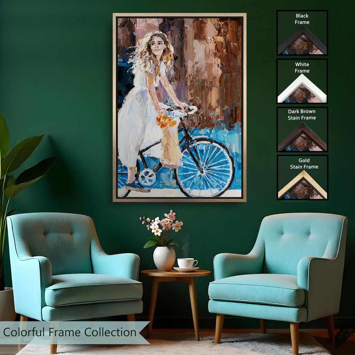 Girl In White Dress Riding Bicycle Impressionist Summer Joy Wall Art - Image 2