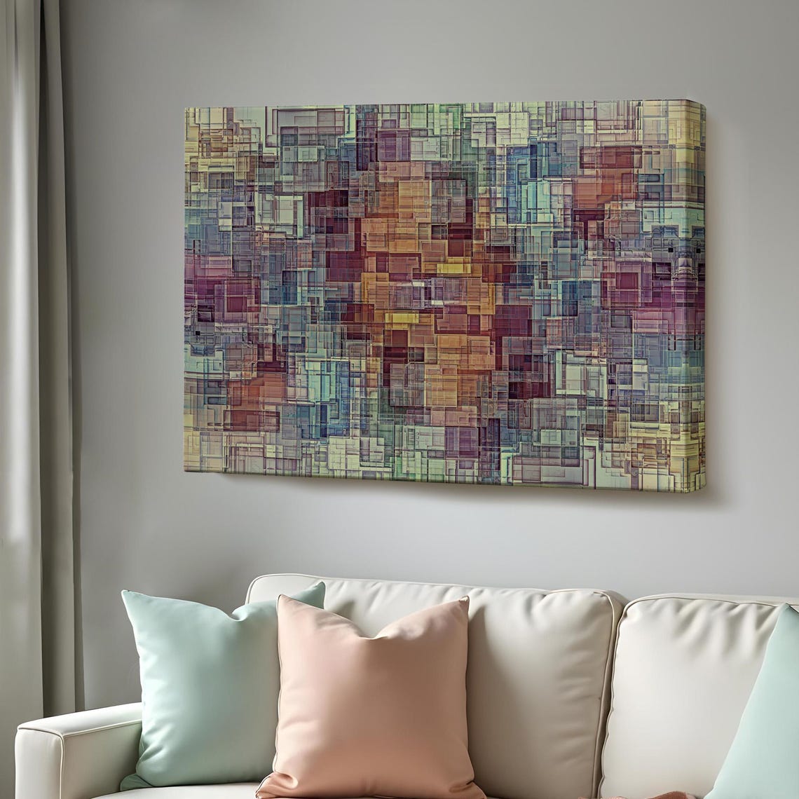 Geometric Mosaic Abstract Rectangles Muted Color Modern Wall Art