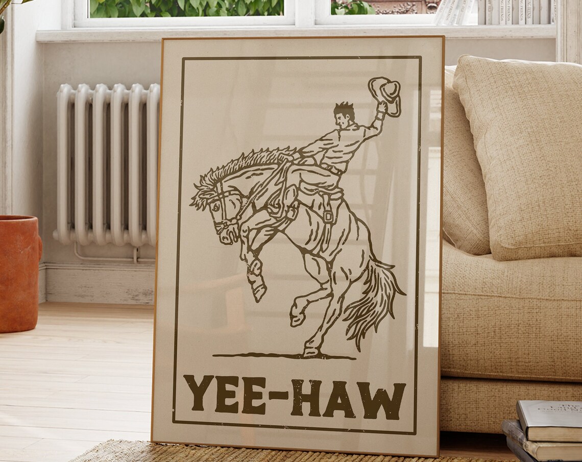 Yeehaw Vintage Western Cowboy Art Print, Texas Decor