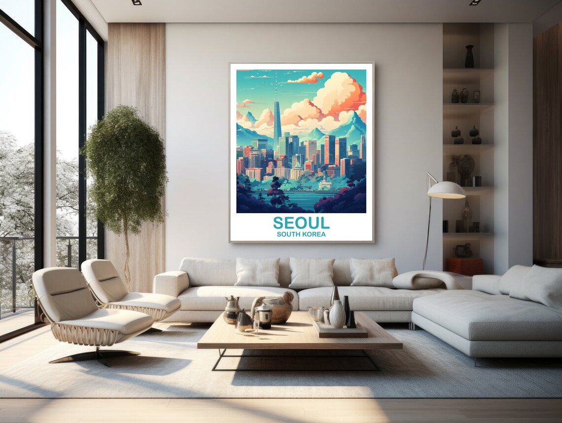 Vintage Seoul South Korea Skyline N Seoul Tower Travel Poster - Image 3