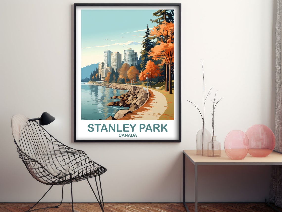 Stanley Park Canada Autumn Waterfront Path Fall Colors Art Poster - Image 2