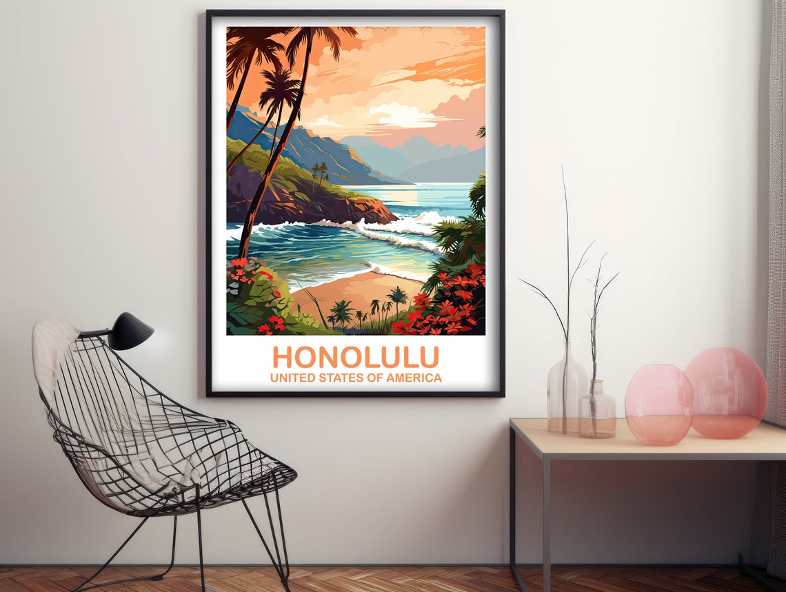 Honolulu Travel Wall Art Hawaii Travel Wall Art Honolulu Wall Art Poster City Skyline Wall Art Usa Travel Wall Art T2nahaho1 - Image 3