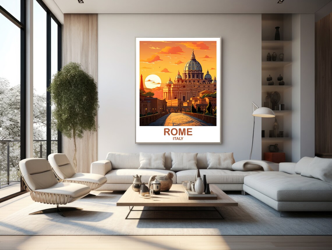 Rome Italy St Peters Basilica Sunset Warm Colorful Travel Poster - Image 2