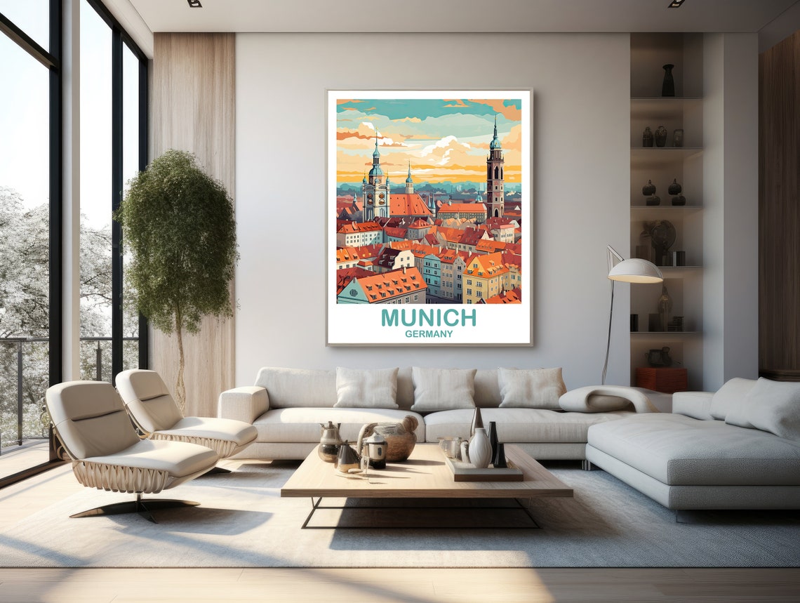 Munich Germany Old Town Rooftops Sunset Bavaria Travel Poster - Image 2