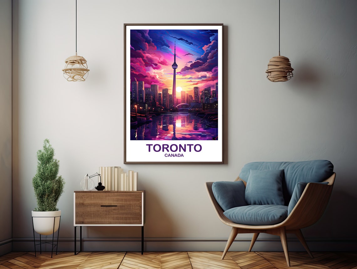 Toronto Canada Purple Sunset CN Tower Harbor Cityscape Art Poster - Image 3
