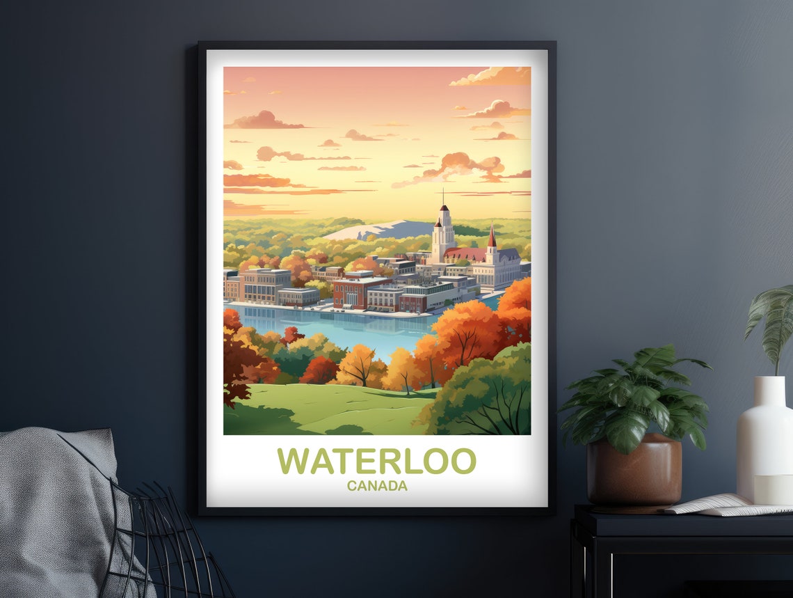 Waterloo Canada Autumn River Town Sunset Travel Poster Decor Art - Image 3