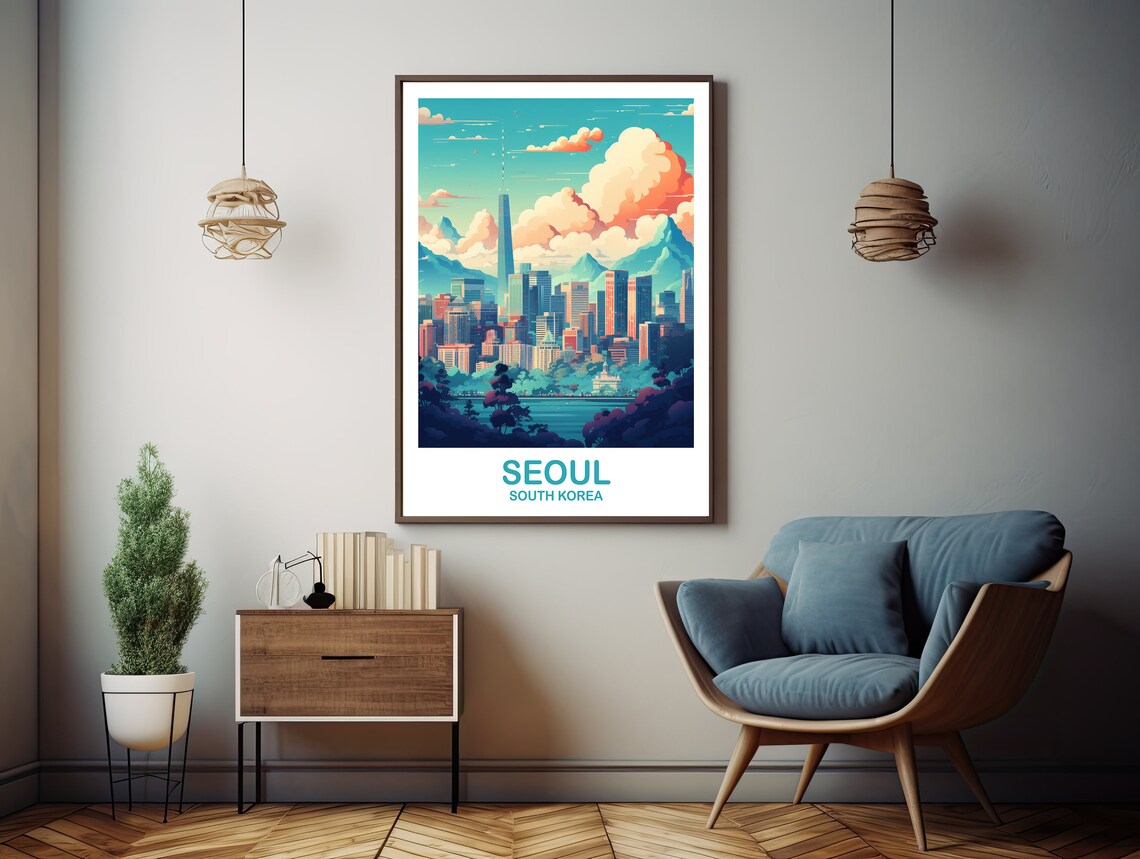 Seoul Korea Travel Poster, Skyline Wall Art Print - Image 3