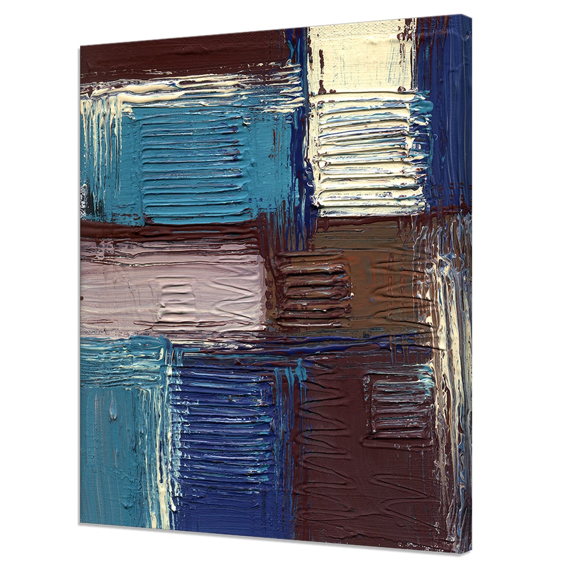 Blue Brown Cream Textured Abstract Brushstroke Blocks Modern Poster