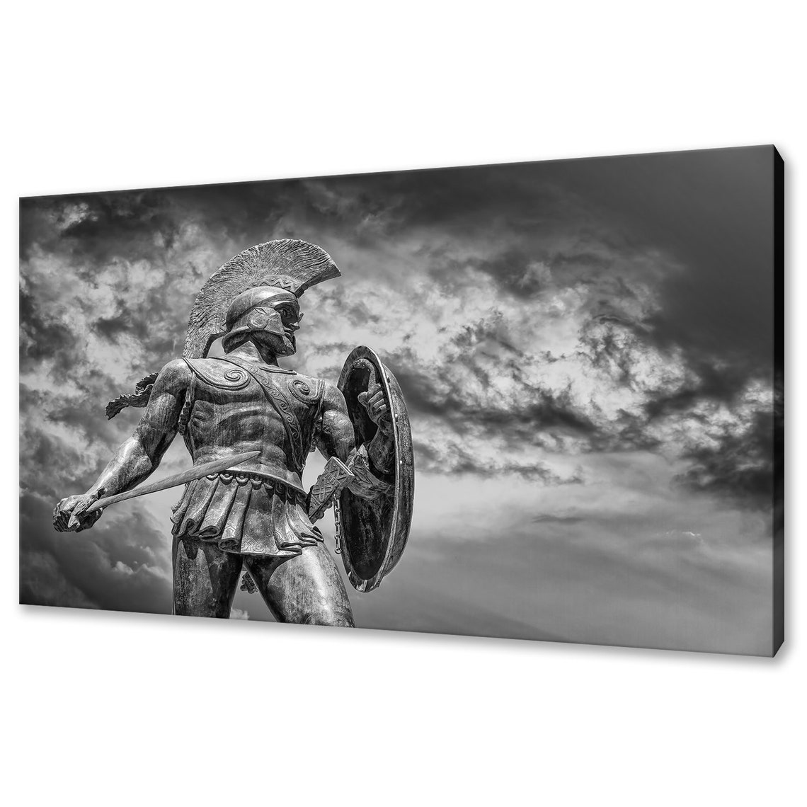 Leonidas Spartan Warrior Statue Sword Shield Dramatic Sky Art Poster
