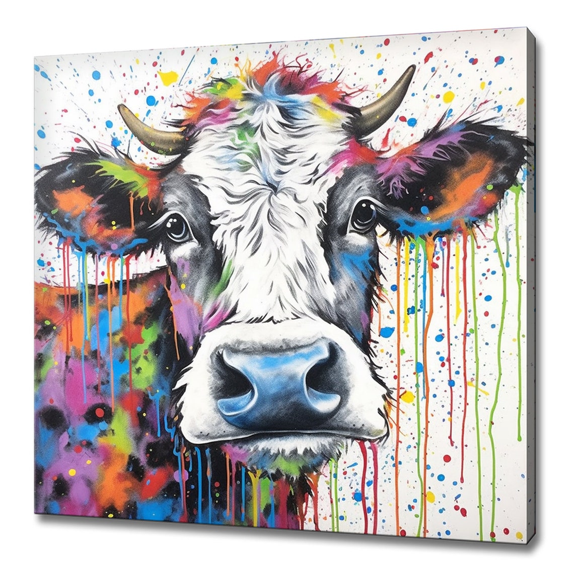 Colourful Cow Watercolour Painting Splatter Style Animal Farm Animal Art Print Wall Art Farm Animal Art Kids Nursery Art Prints