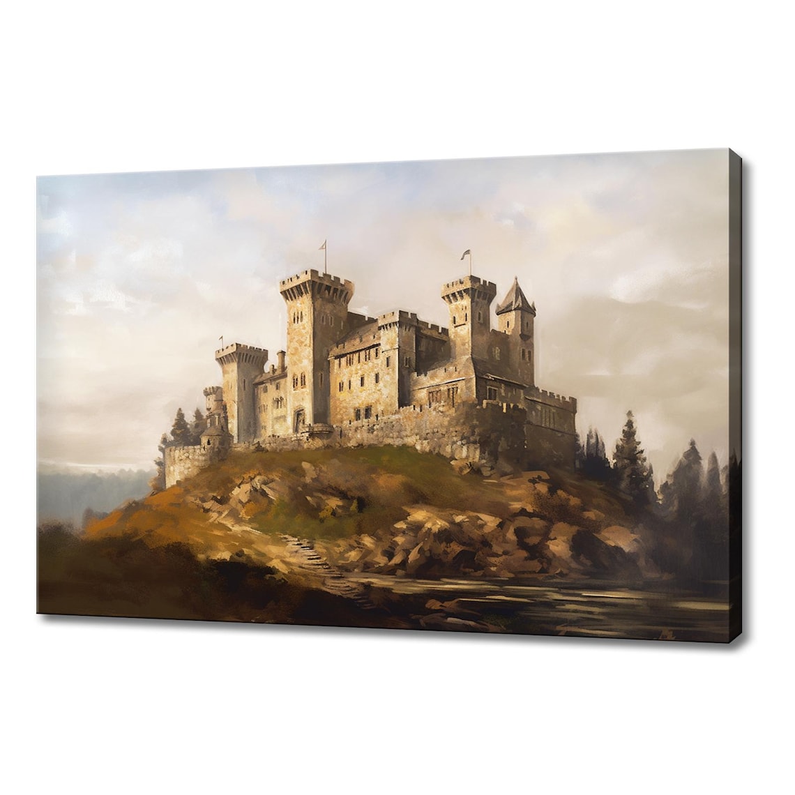 Medieval Stone Castle On Rocky Hill By Water Timeless Vintage Poster