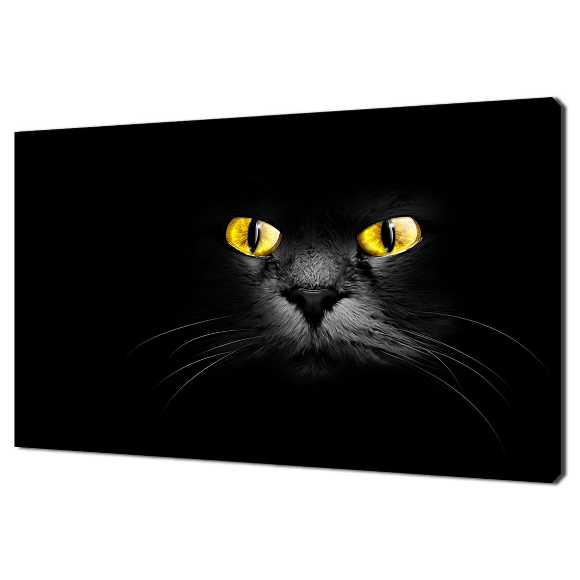 Black Cat With Golden Yellow Eyes Dark Background Animal Poster
