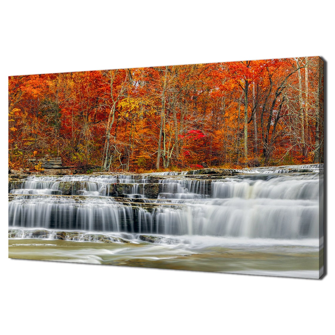 Autumn Waterfall Deep Rainforest Orange Red Foliage Nature Poster