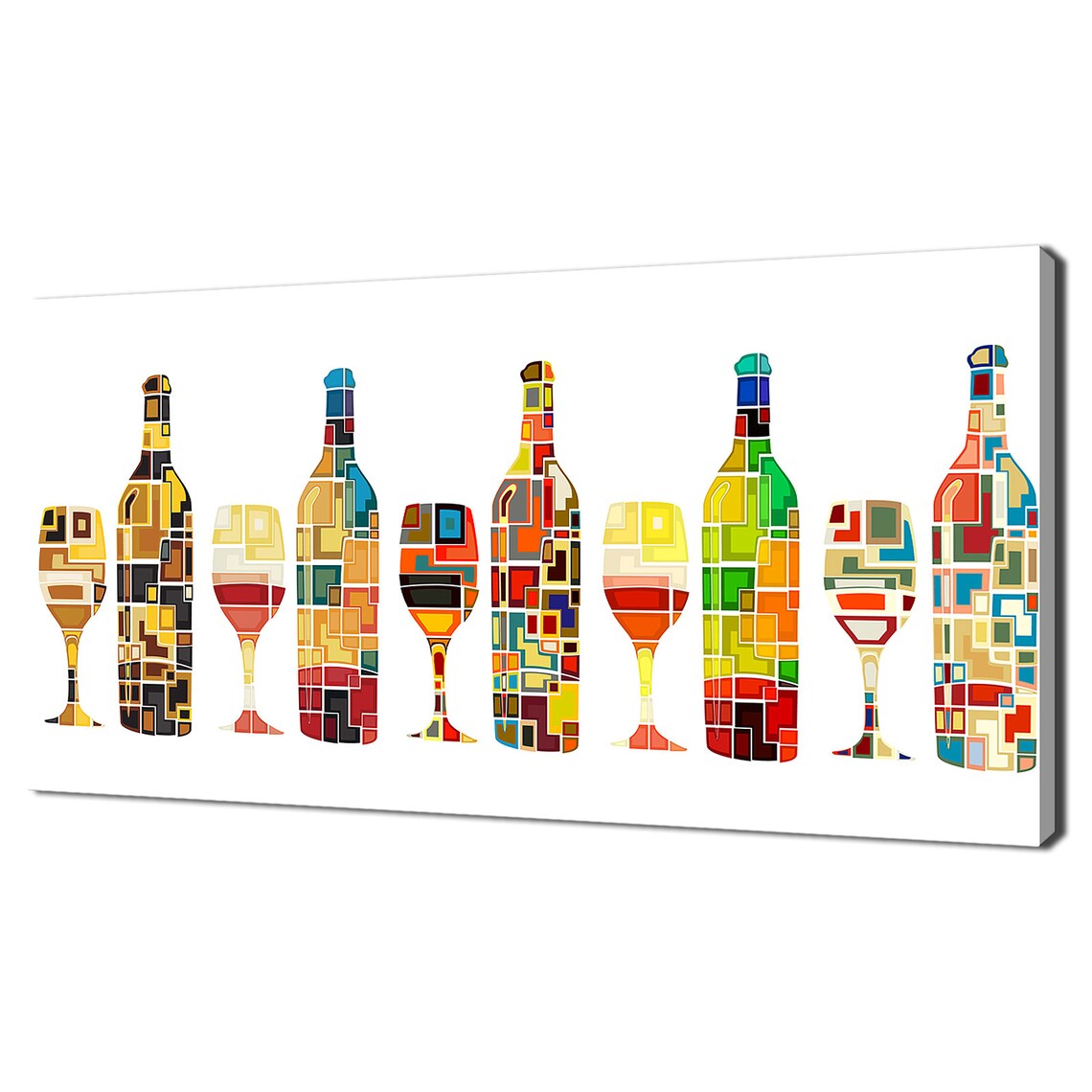 Colorful Mosaic Wine Bottles And Glasses Abstract Kitchen Bar Wall Art Poster