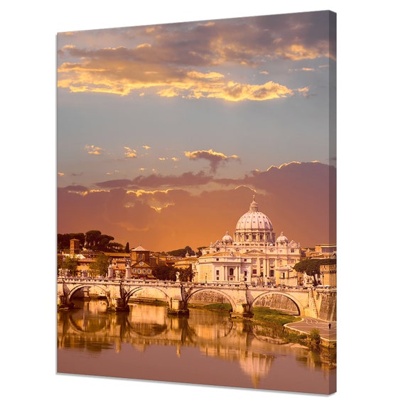 Sunset View Of Vatican With Saint Peters Basilica Sant Angelos Bridge Modern Design Home Decor Print Wall Art Picture