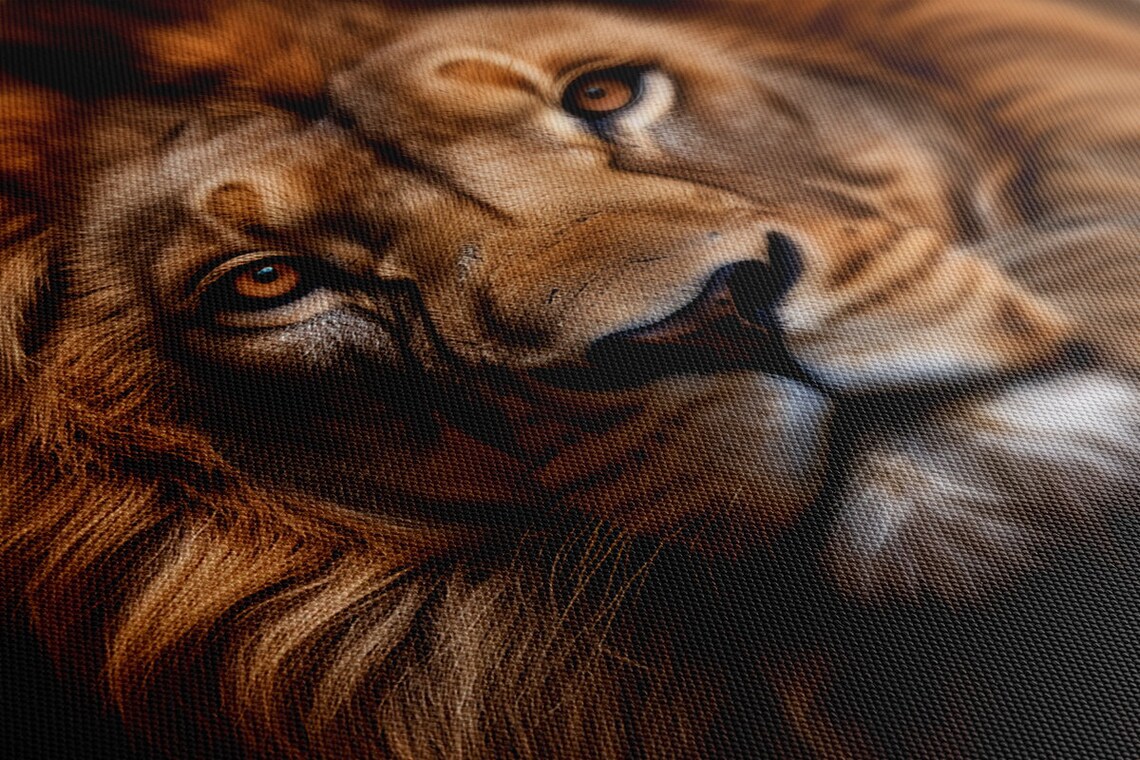 Majestic Lion Portrait Golden Mane Black Background Wild Cat Wall Art - Image 2