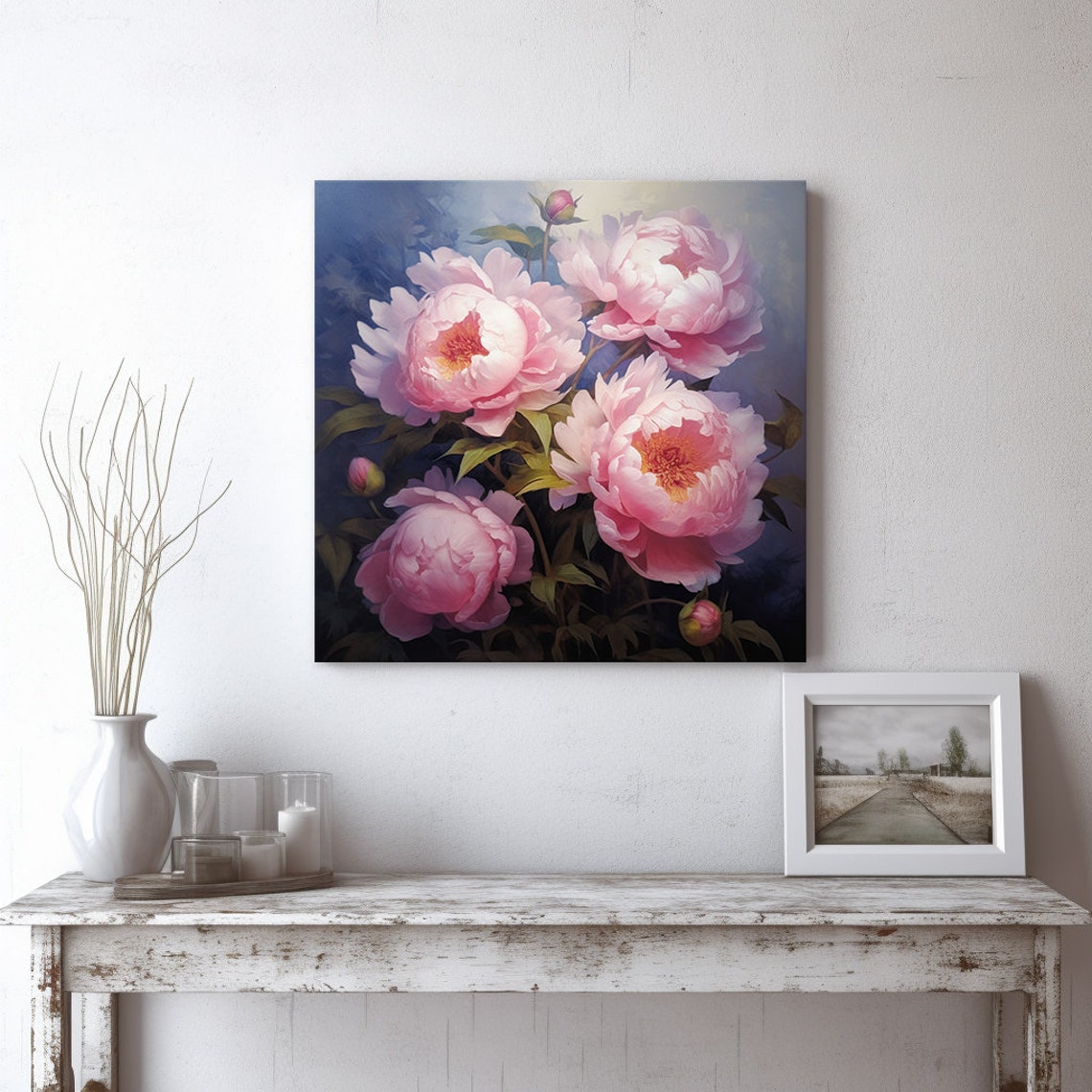 Soft Pink Peonies Vintage Botanical Floral Painting Wall Art Print - Image 2
