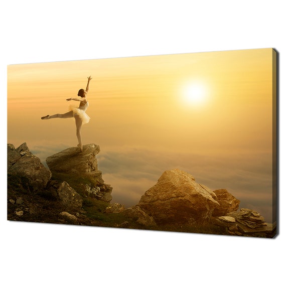 Beautiful Ballet Dancer Ballerina On The Cliff Edge At Sunset Modern Design Home Decor Print Wall Art Picture