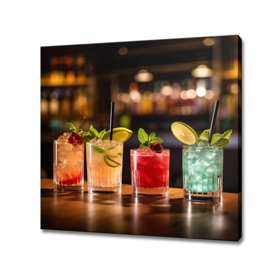 Four Colorful Cocktails on Bar Top Kitchen Decor Wall Poster
