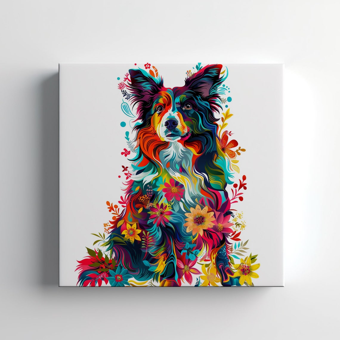 Beautiful Border Collie Dog Floral Print Gift For Border Collie Dog Lover Colourful Dog Portrait Painting Print Dog Pet Wall Art