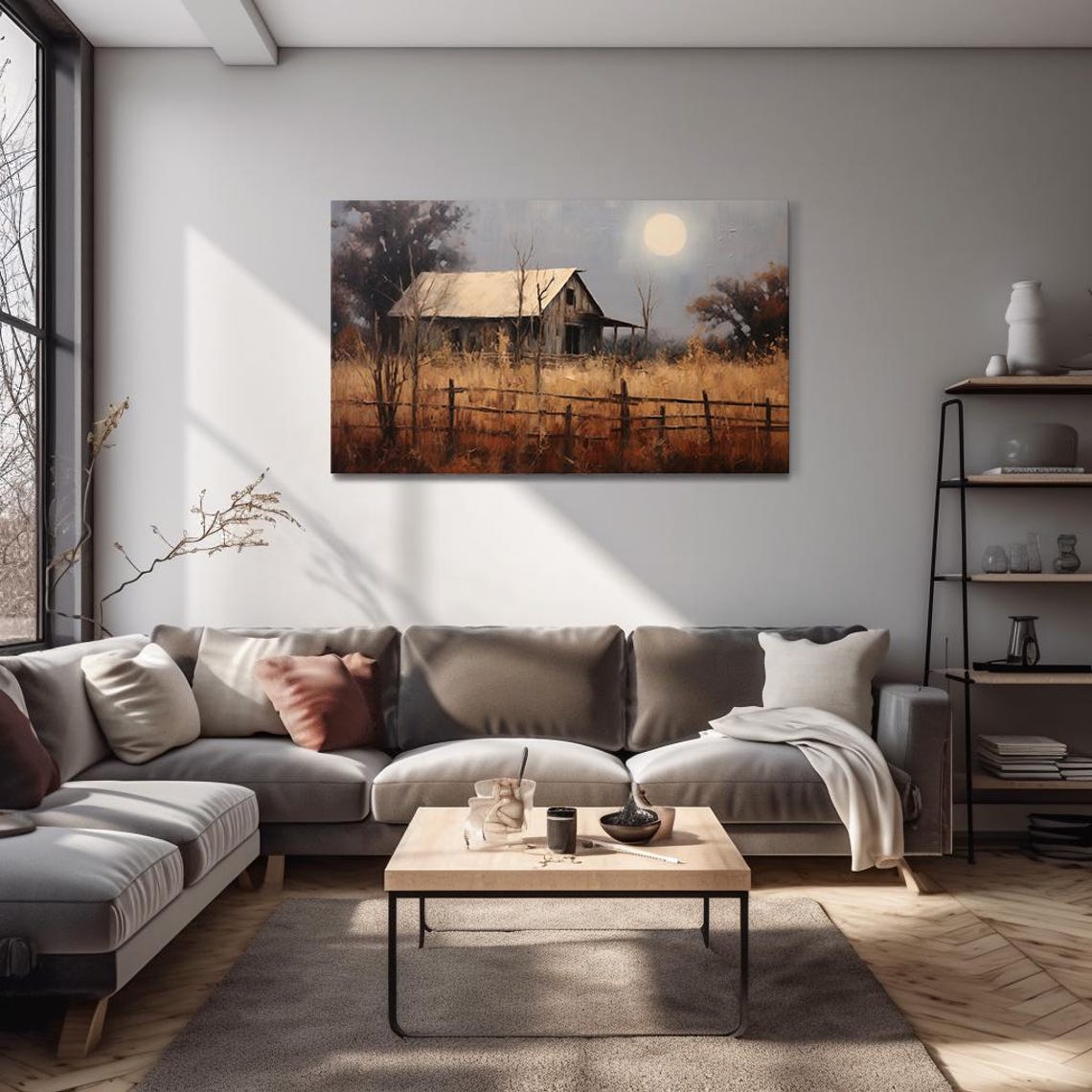 Moonlit Rustic Barn Autumn Field Night Vintage Countryside Poster - Image 4