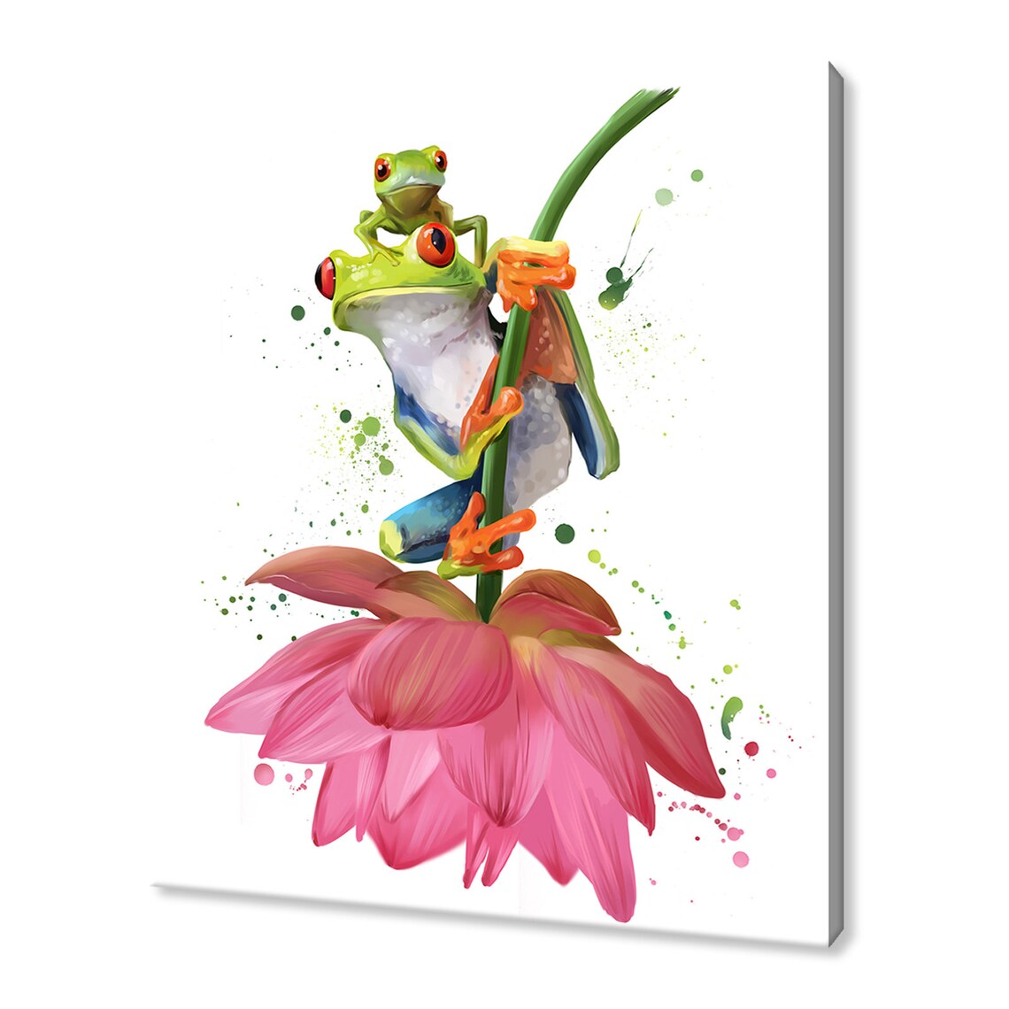 Two Red Eyed Tree Frogs Pink Blossom Watercolor Cute Animal Poster