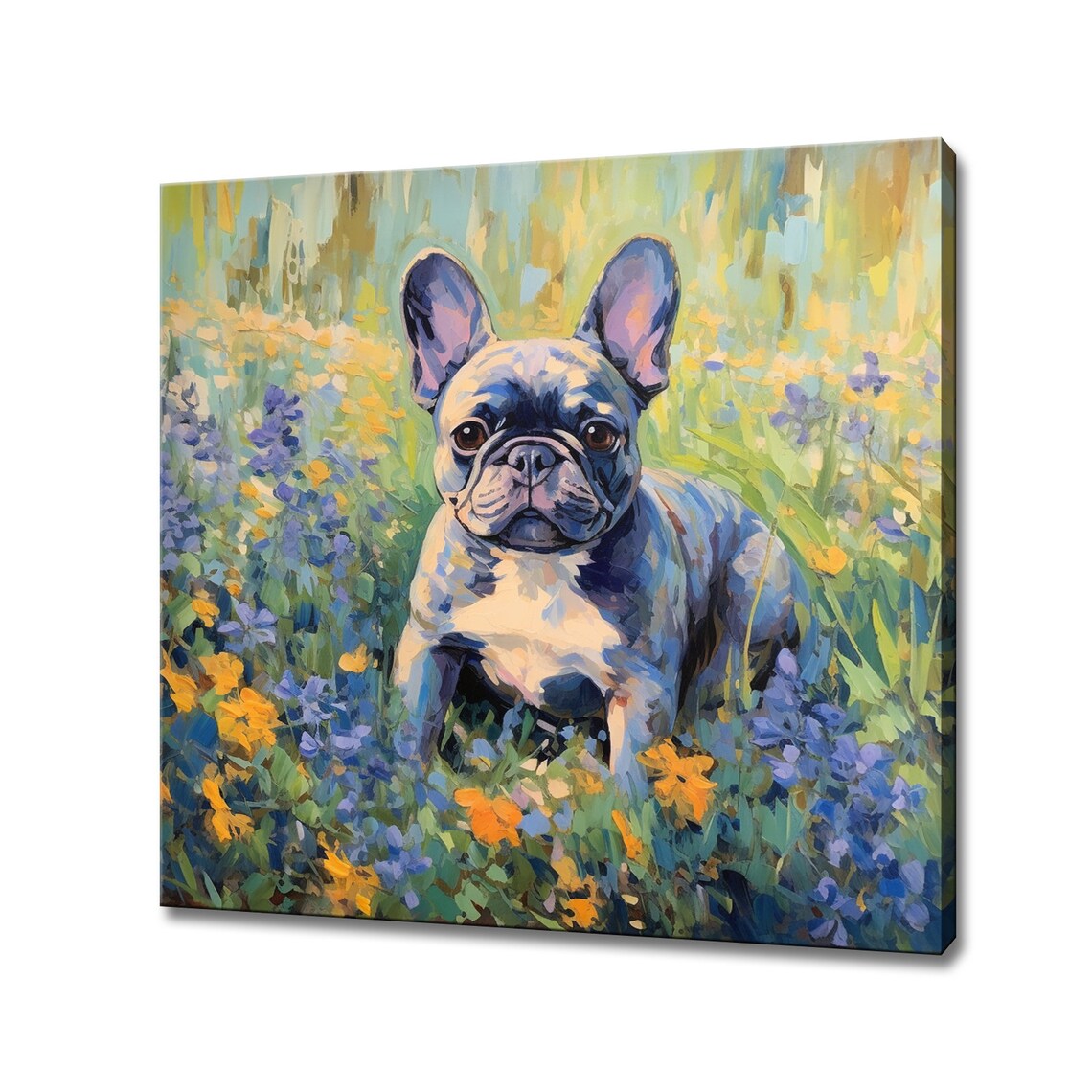French Bulldog In A Spring Wildflower Meadow Oil Painting Poster