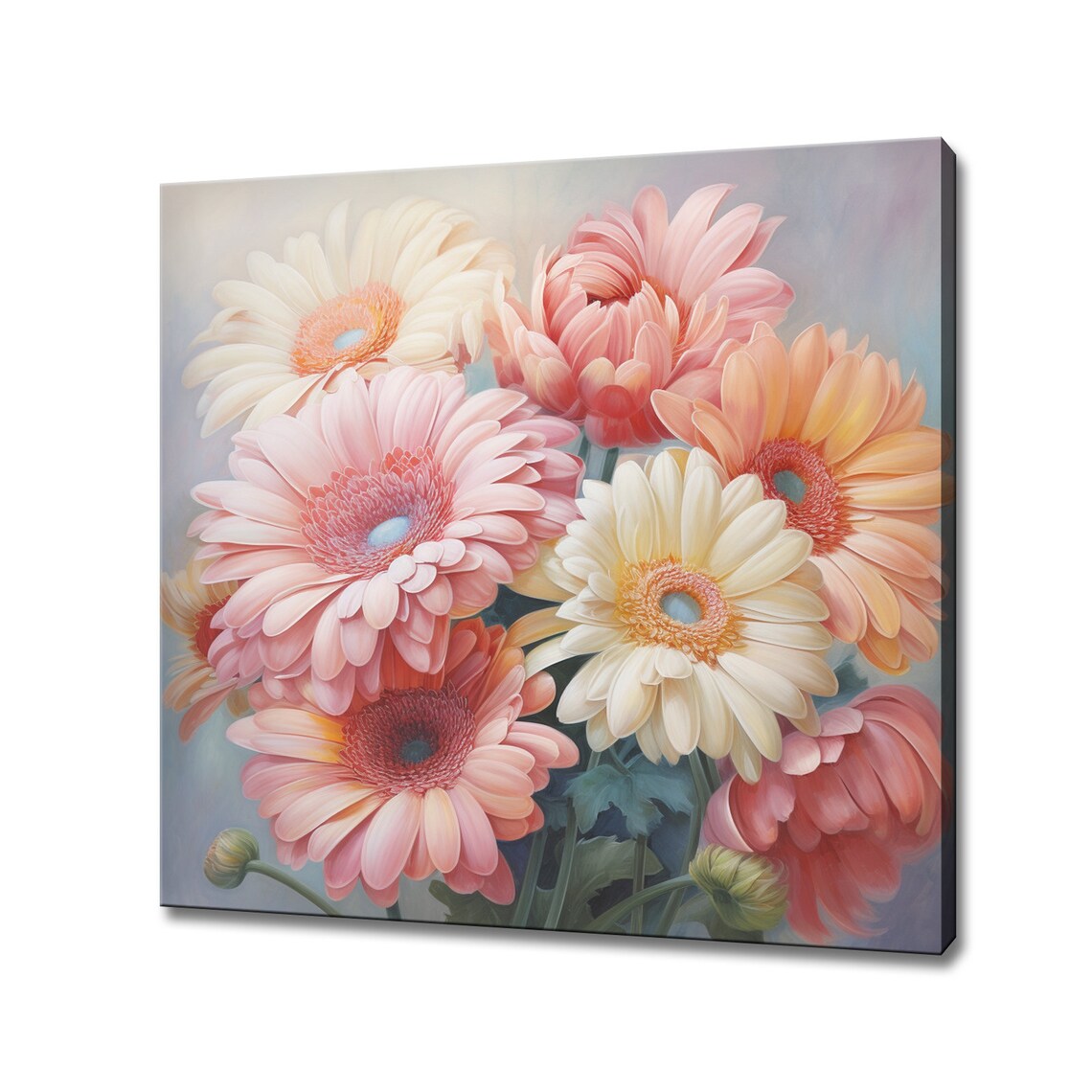 Pastel Gerbera Daisies Pink Peach Bouquet Floral Painting Wall Art