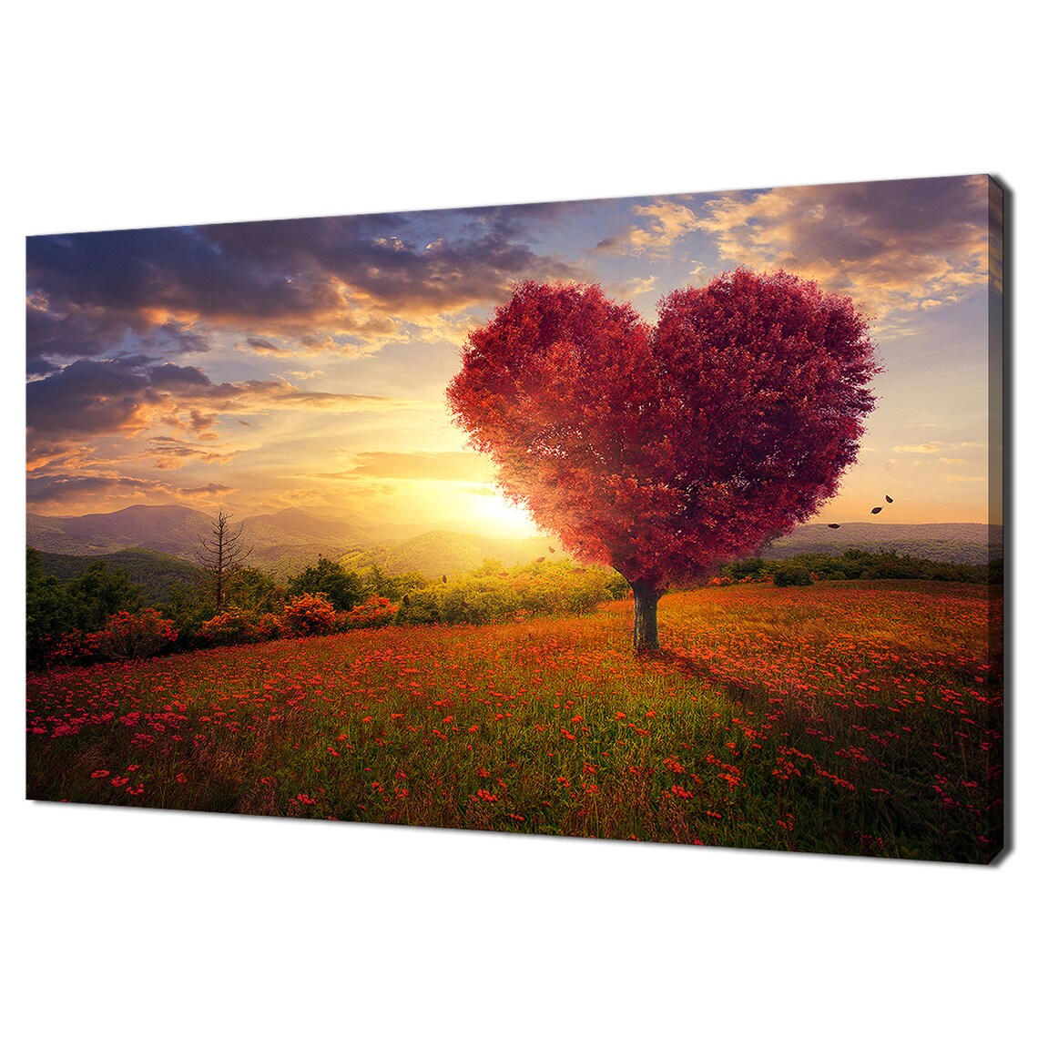 Red Heart Shaped Tree at Sunset, Modern Art Print