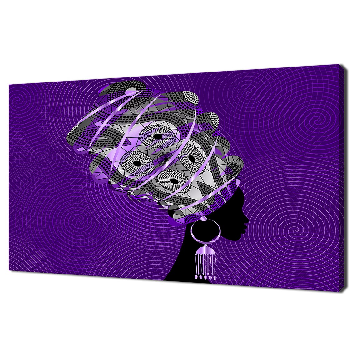 African Woman In Patterned Turban Teal Silhouette Wall Art Print - Image 2