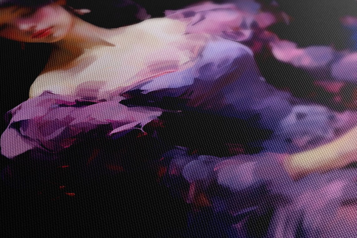 Elegant Lady In Pink Purple Off Shoulder Ball Gown Portrait Wall Art - Image 2