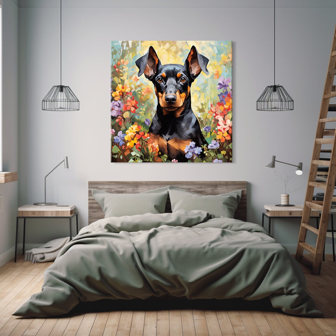 Doberman Dog Puppy Animal Print Gift For Doberman Dog Lover Colourful Dog Portrait Painting Print Doberman Dog Pet Wall Art - Image 2