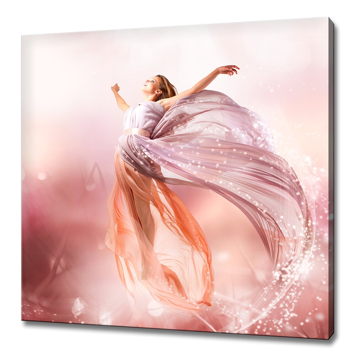 Woman In Flowing Pink Dress Dancing With Sparkles Fantasy Wall Poster