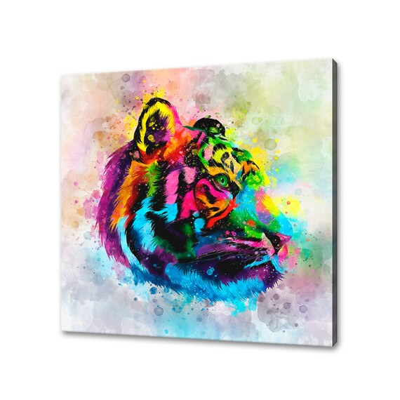 Tiger Rainbow Watercolor Head Profile Abstract Portrait Poster