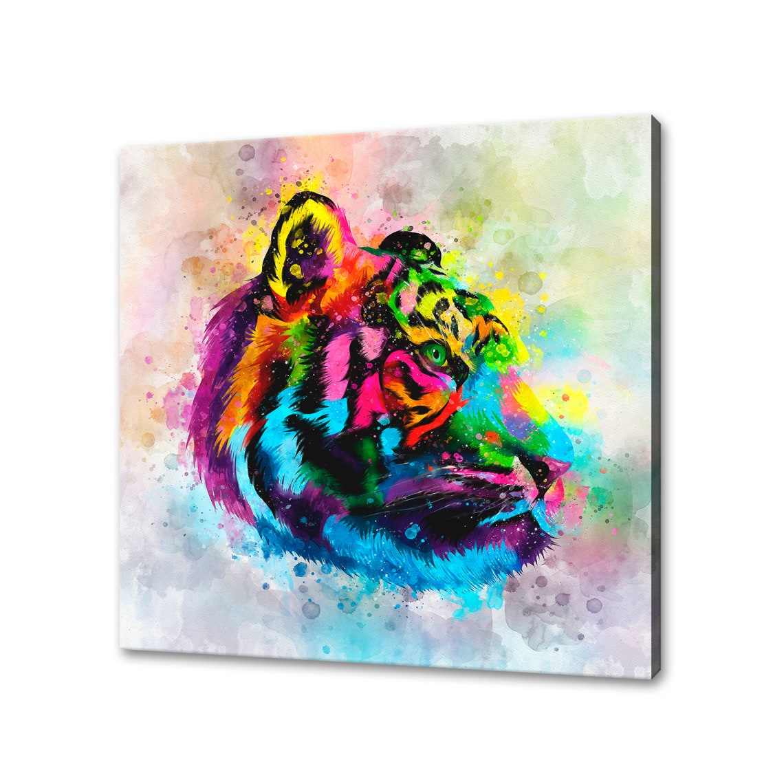 Tiger Rainbow Watercolor Head Profile Abstract Portrait Poster