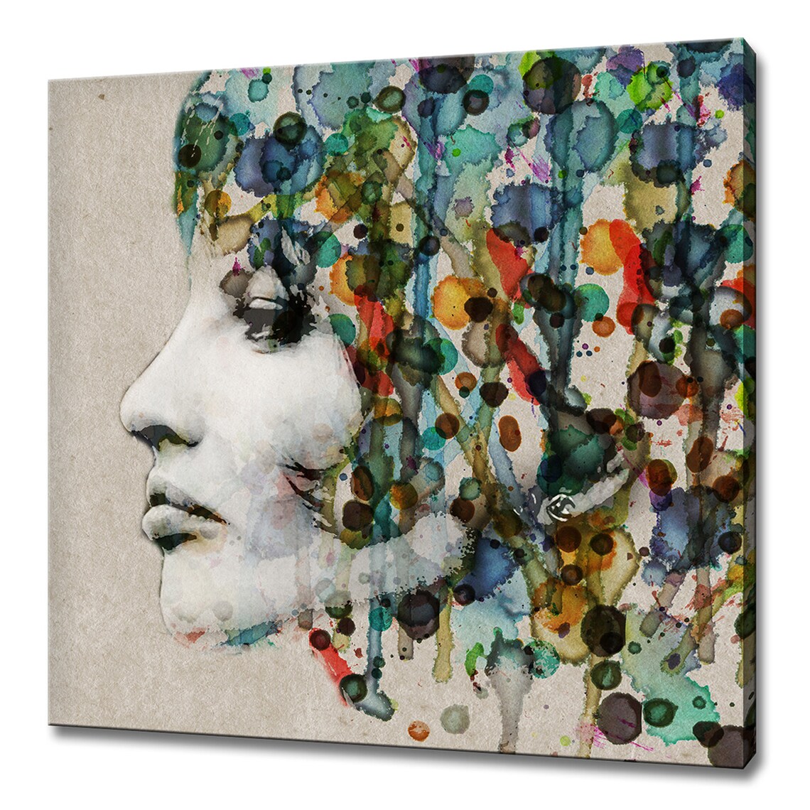 Colorful Grunge Watercolor Woman Profile Portrait Modern Abstract Poster