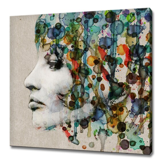 Colorful Grunge Watercolor Woman Profile Portrait Modern Abstract Poster