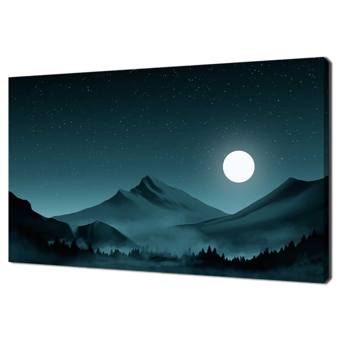 Full Moon Over The Pine Forest Mountains Abstract Modern Design Home Decor Print Wall Art Picture Ready To Hang