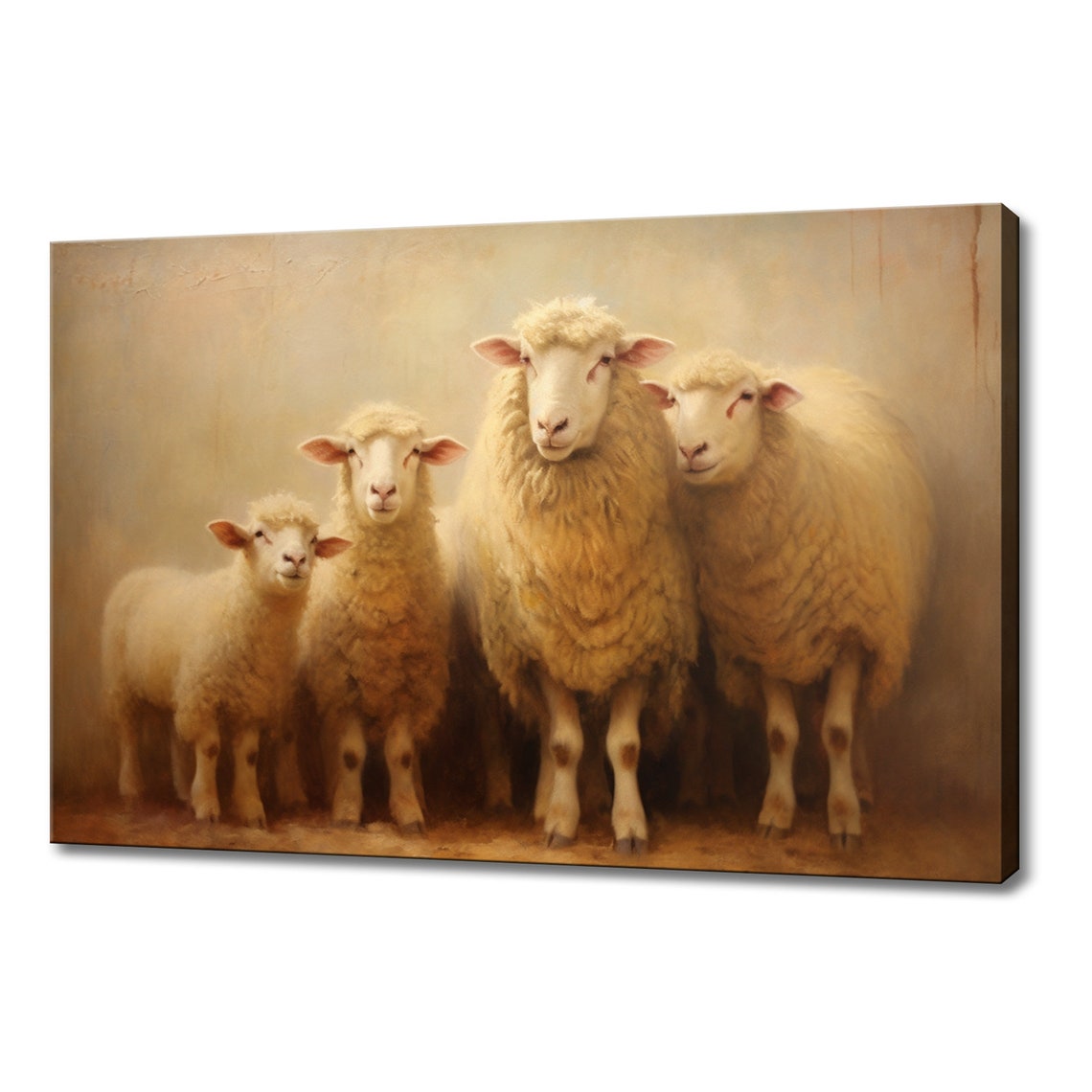Family Of Sheep Vintage Painting Style Print Farmhouse Decor Art Neutral Nature Picture Wall Hanging Fine Art Vintage
