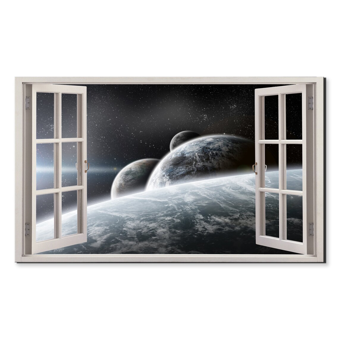 Fantasy Planets Outer Space Window View Night Sky Stars Cosmic Wall Art Poster