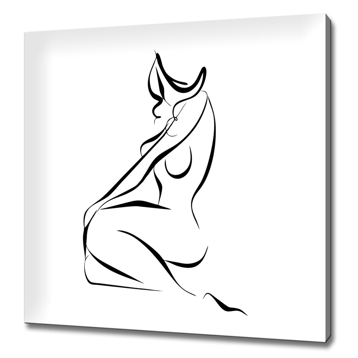 Minimalist Black Line Drawing Nude Woman Seated Modern Abstract Wall Art