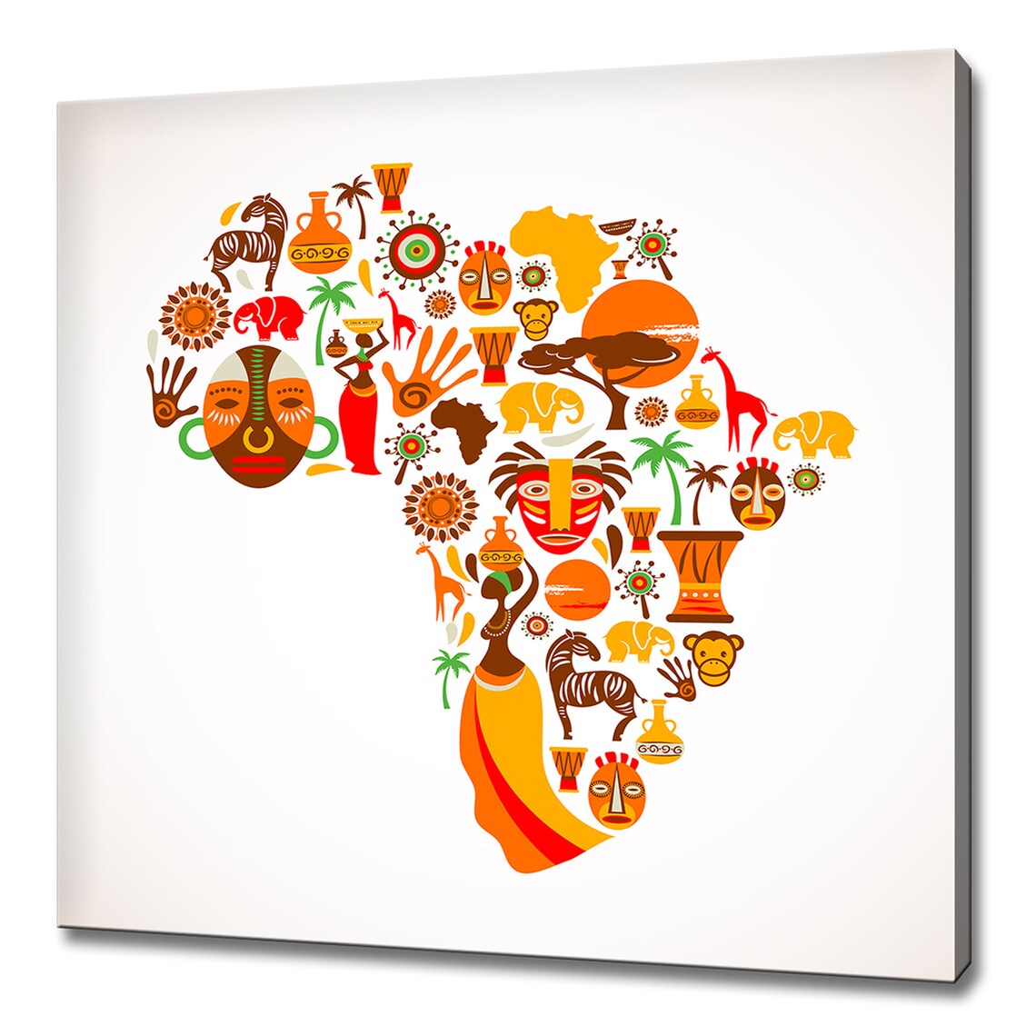 Africa Map Symbols Tribal Masks Animals Drums Travel Wall Art
